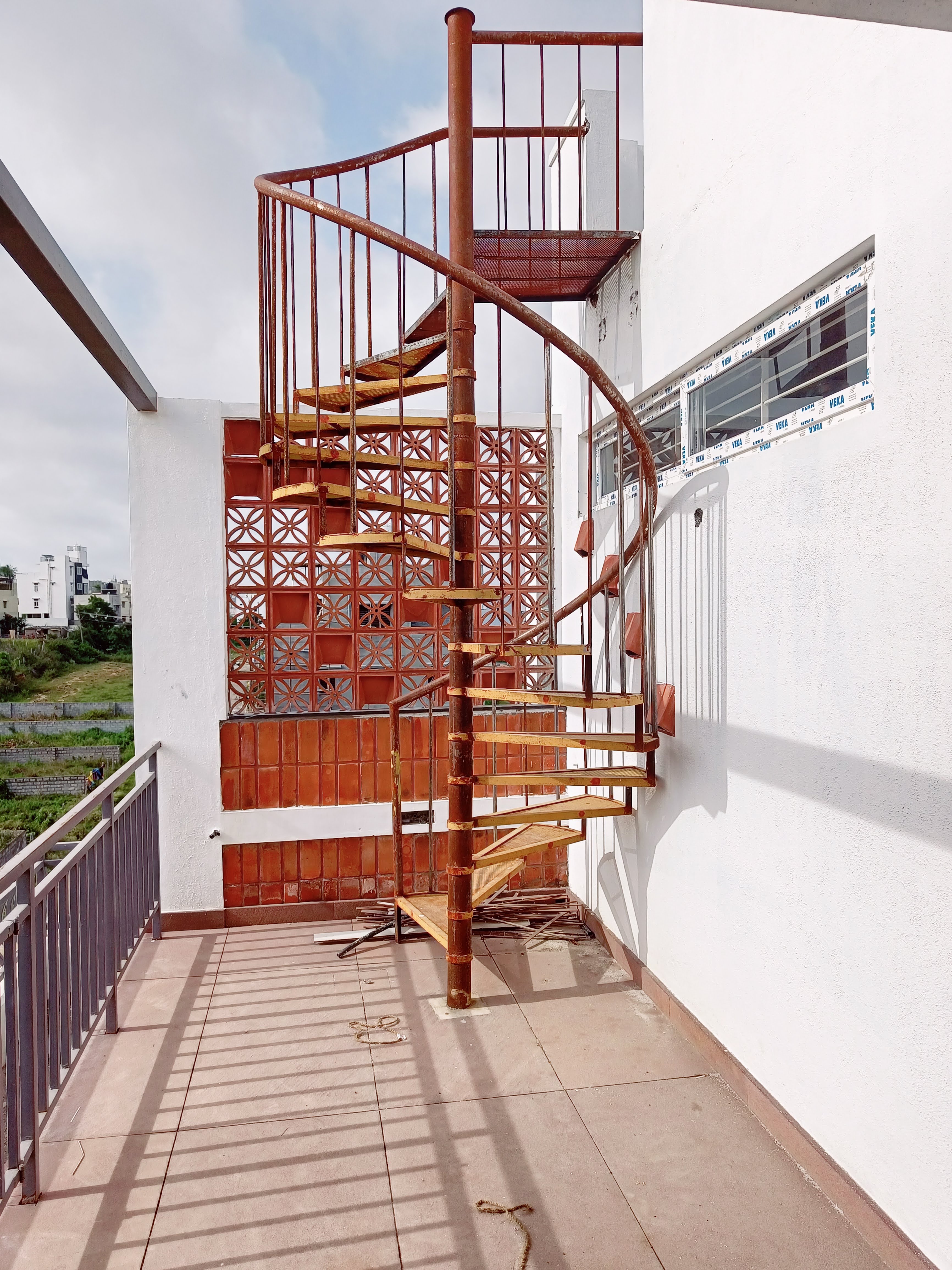 Outdoor mild steel staircase custom fabrication in execution stage